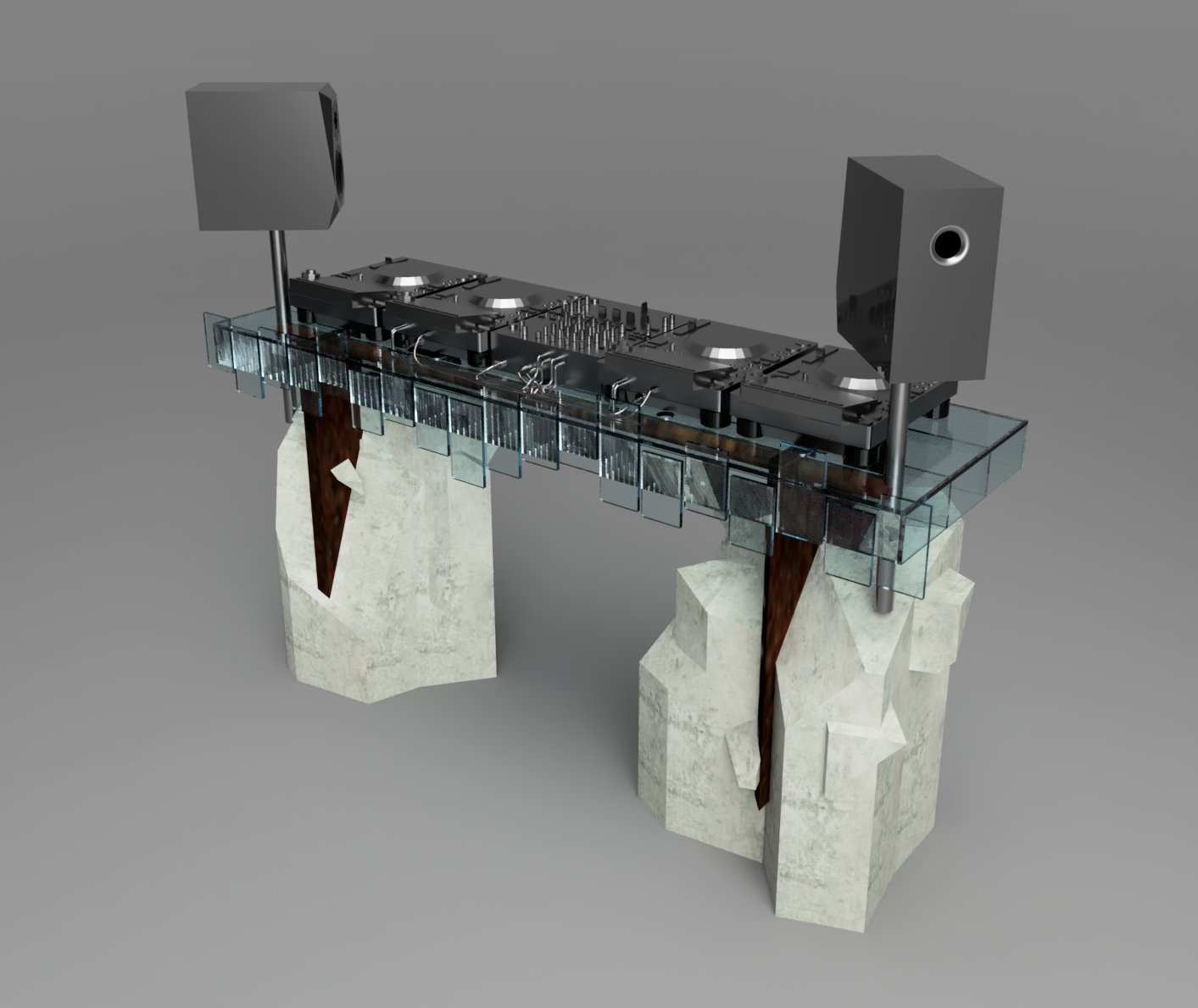 Ronja DJ Booth — Glasplatte auf Fels-Füßen